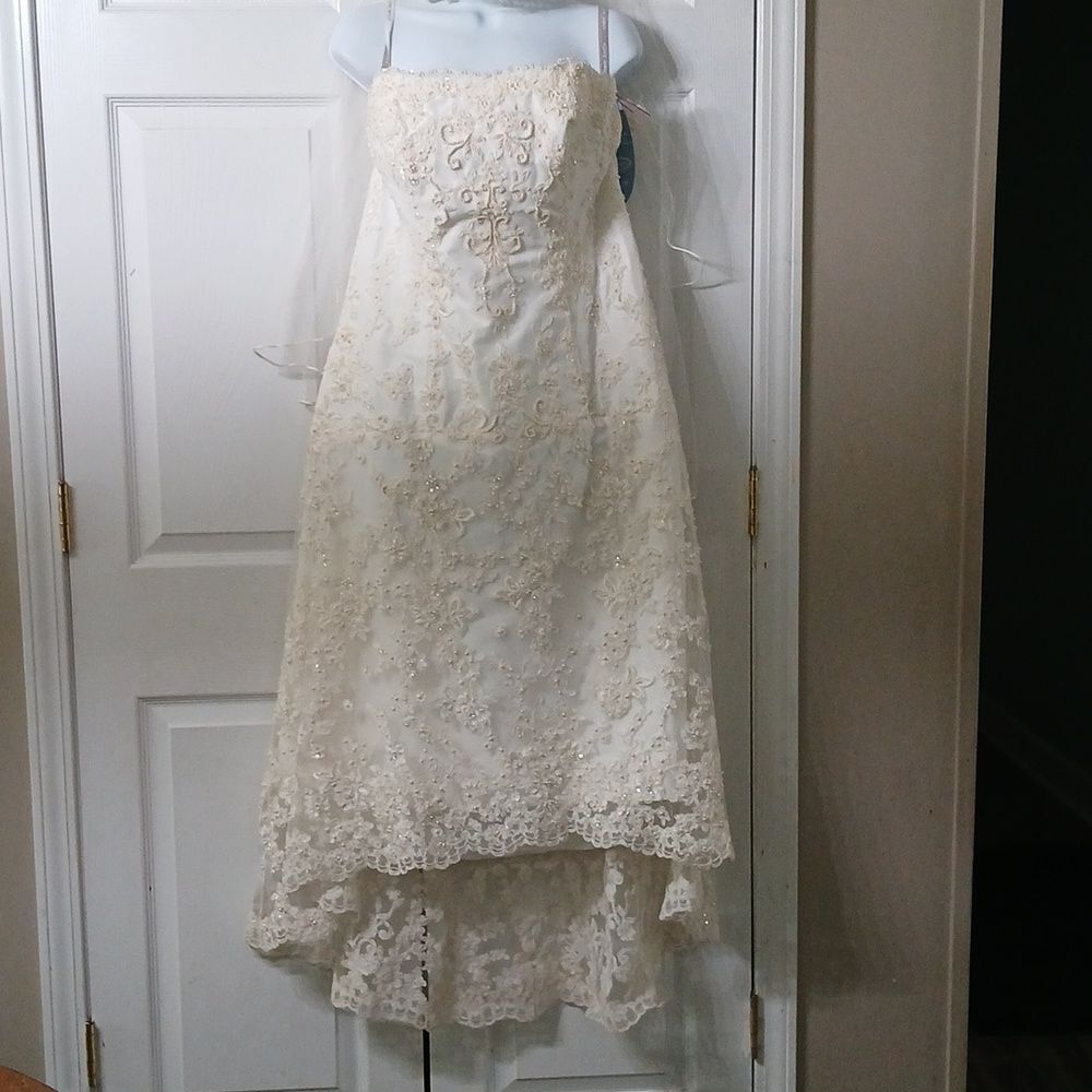 Alfred Angelo 1774NT Ivory  HiLo Lace Wedding Dress and wedding veil  Sz 18